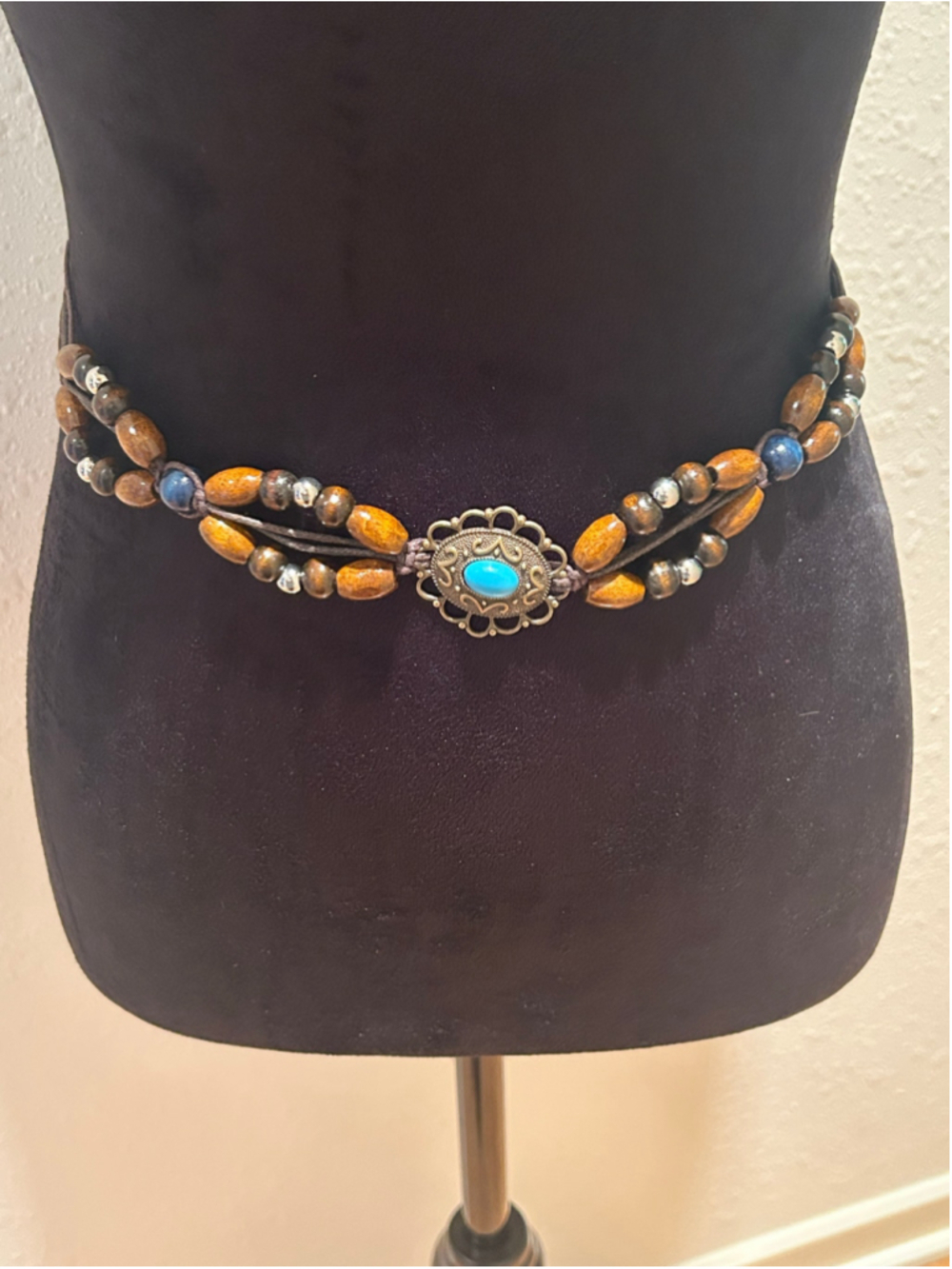 Women's Unbranded Beaded Belt adjustable to 40” Brown Turquoise